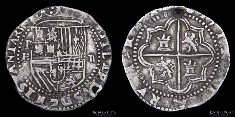 Potosí. Felipe II (1556-1598) Macuquina 2 Reales 1577-81 B/L. Ensayador: Juan de...