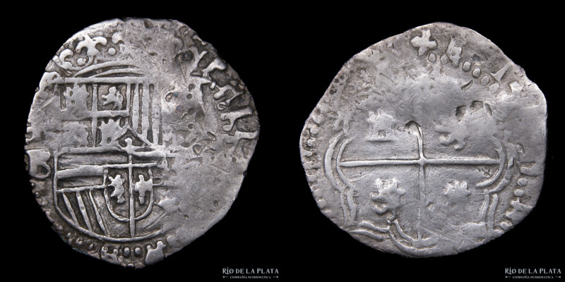 Potosí. Felipe II (1556-1598) Macuquina 1 Real 1581-86 B. AG.930; 22.5mm; 3.37g....