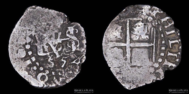 Potosí. Felipe IV (1621-1662) 1/2 Real 1654/3 E. Macuquina. AG.930; 11mm; 1.61g....