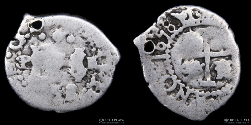 Potosí. Felipe IV (1621-1662) 1/2 Real 1658 E. Fecha completa visible. Macuquina...