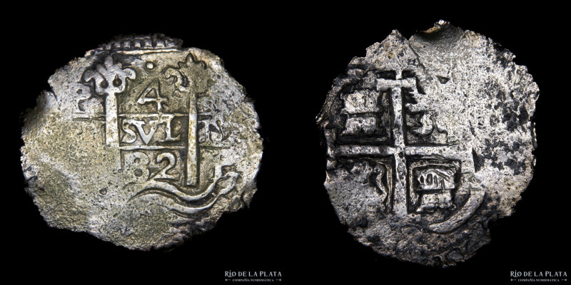 Potosí. Carlos II (1665-1700) 4 Reales 1682 V. Macuquina. AG.930; 30mm; 12.40g. ...