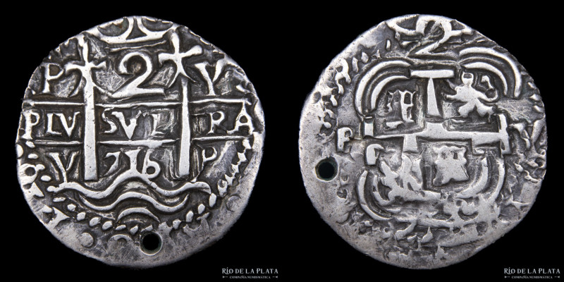 Potosí. Felipe V (1700-1746) 2 Reales 1716 Y. Galano / Royal. AG.930; 24mm; 5.21...