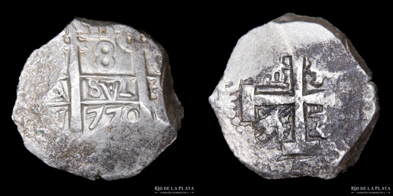 Potosí. Carlos III (1759-1788) 8 Reales 1770 VY (José Vargas y Flor y Raymundo d...
