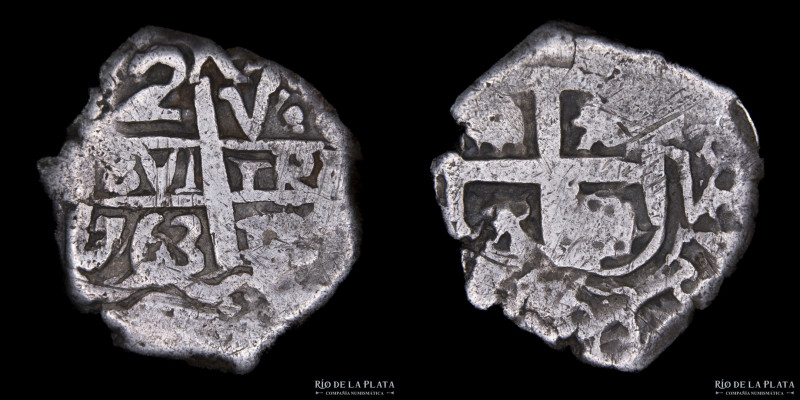Potosí. Carlos III (1759-1788) 2 Reales 1763 VY. Macuquina. AG.917; 22mm; 6.33g....