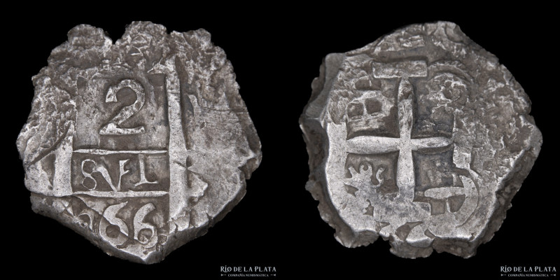 Potosí. Carlos III (1759-1788) 2 Reales 1766 VY. Macuquina. AG.917; 22mm; 6.83g....