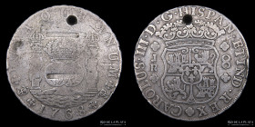 Potosi. Carlos III. 8 Reales 1768 JR Columnaria. Resello "FORRESTER". CJ 58.2.4