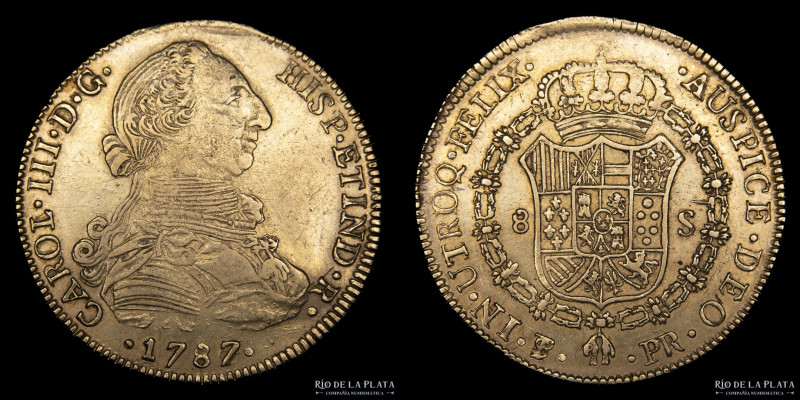 Potosí. Carlos III (1759-1789) 8 Escudos 1787/6 PR (Pedro Mazondo, Raymundo de Y...