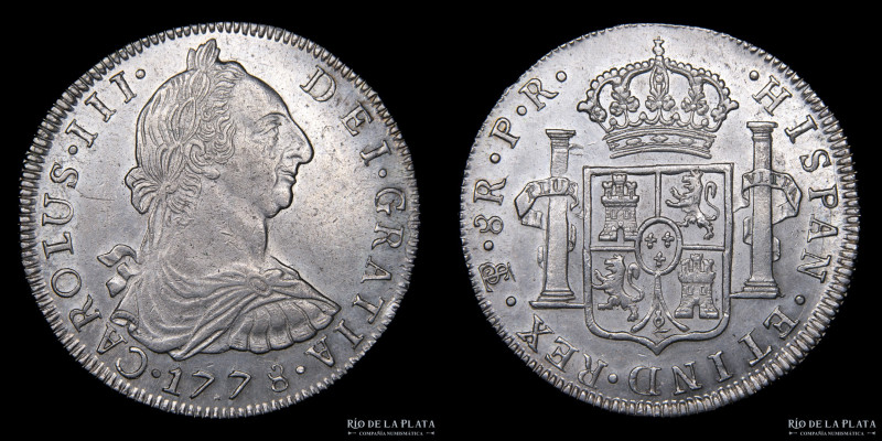 Potosí. Carlos III (1759-1788) 8 Reales 1778 PR (Pedro Mazondo, Raymundo de Ytur...