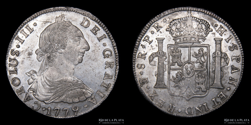 Potosí. Carlos III (1759-1788) 8 Reales 1779 PR (Pedro Mazondo, Raymundo de Ytur...