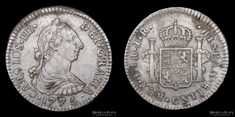 Potosí. Carlos III (1759-1788) 1 Real 1775 JR. AG.903; 21mm; 3.14g. CJ 66.3.1 (X...