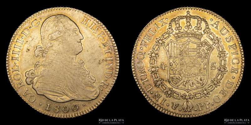 Potosí. Carlos IV (1788-1808) 4 Escudos 1800 PP. AU.875; 29mm; 13.46g. Solo 1.06...