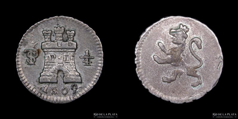 Potosí. Carlos IV (1788-1808) 1/4 Real 1802/1. AG.896; 11.0mm; 0.81g.CJ 81.9.1. ...
