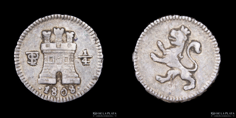 Potosí. Carlos IV (1788-1808) 1/4 Real 1808. AG.896; 11.0mm; 0.82g.CJ 81.15. (XF...