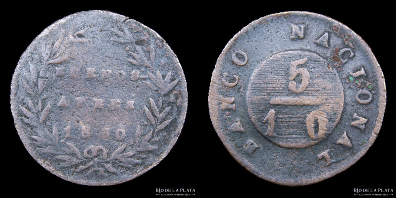 Argentina. Buenos Aires. 5/10 Real 1830. CU; 23.5mm; 4.97g. CJ 11.5.1 (A1-R1) (F...
