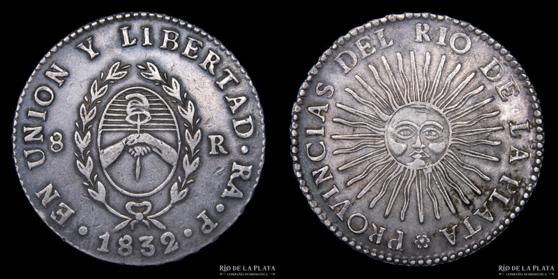 Argentina. Provincia de La Rioja. 8 Reales 1832 RA P (Manuel Piñeyro). AG.875, 3...