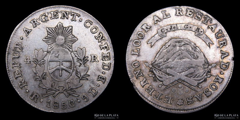 Argentina. Provincia de La Rioja. 4 Reales 1850 B (José Barros). AG.750, 32.5mm;...