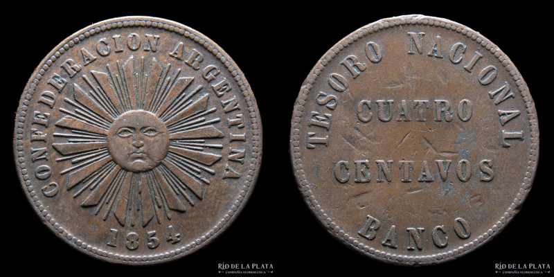 Argentina. Confederación. 4 Centavos 1854. Ceca Birmingham. CU; 35.0mm; 19.78g. ...