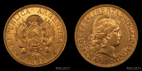 Argentina. 5 Pesos 1885 Argentino de oro. CJ 5.1