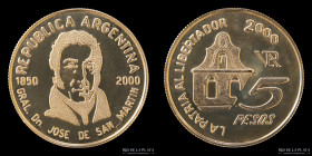 Argentina. 5 Pesos 2000 Proof. San Martin CJ 8.5