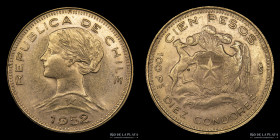 Chile. 100 Pesos 1952. 10 Condores de oro. KM175