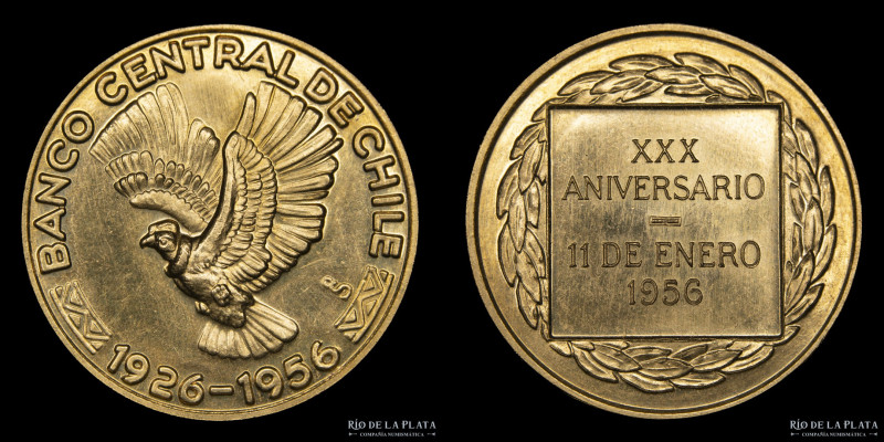 Chile. Medalla. Banco Central 1956. Oro; 24mm; 9.66g. (UNC)
Estimate: USD 600-9...