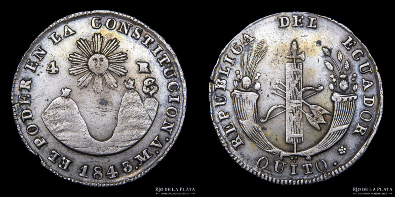 Ecuador. 4 Reales 1843 MV. Quito. AG.667; 31mm; 12.07g. KM24 (XF) Rayitas
Estim...