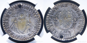 Ecuador. 2 Reales 1833 GJ. Quito. Coronel. KM14