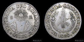Ecuador. 2 Reales 1838 ST. Quito. Leyendas transpuestas. KM18