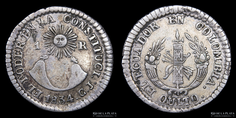 Ecuador. 1 Real 1834 GJ. Quito. AG.667; 19mm; 3.35g. KM13 (XF)
Estimate: USD 20...