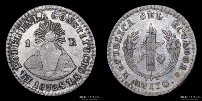 Ecuador. 1 Real 1838 ST. Quito. AG.667; 19mm; 2.95g. KM17 (XF) Rayas
Estimate: ...