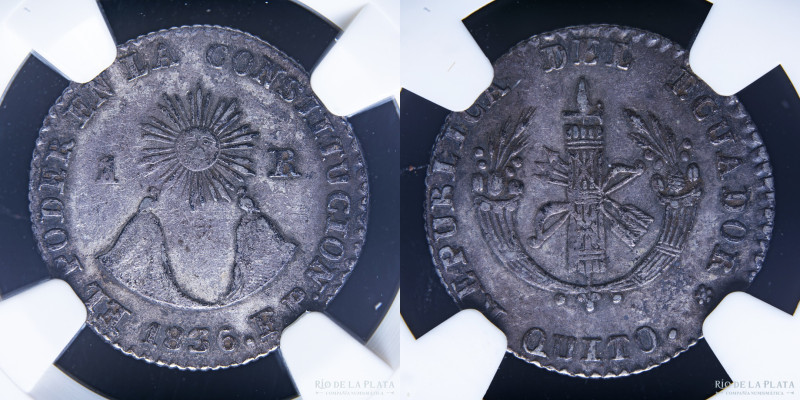 Ecuador. 1 Real 1836 FP. Quito. AG.667; 19mm. KM17 (XF) Certificada por NGC XF45...