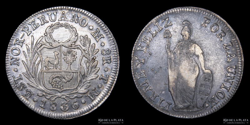 Perú. 8 Reales 1836 TM. Estado Nor Peruano. Lima Mint. AG.903; 39mm; 26.61g. KM1...