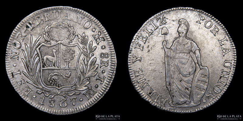 Perú. 8 Reales 1837 TM. Estado Nor Peruano. Lima Mint. AG.903; 39mm; 27.34g. KM1...