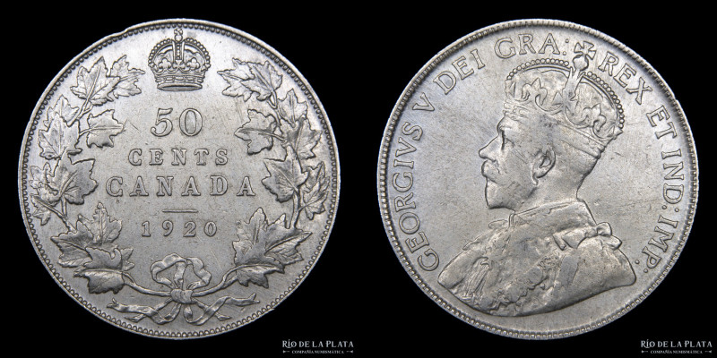 Canadá. 50 Cents 1920. AG.800; 29mm; 11.61g. KM25a (XF) Limpiada
Estimate: USD ...