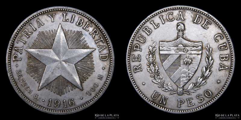 Cuba. 1 Peso 1916. AG.900; 38.0mm; 26.68g. KM15.2 (XF+)
Estimate: USD 60-90