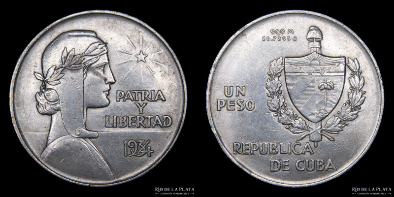 Cuba. 1 Peso ABC 1934. AG.900; 38.0mm; 26.63g. KM22 (aUNC)
Estimate: USD 60-90