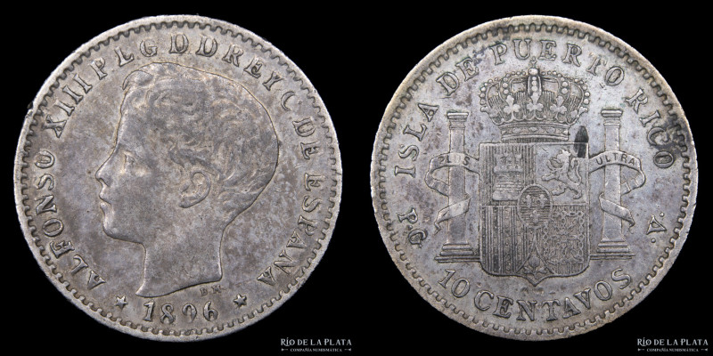 Puerto Rico. 10 Centavos 1896 PGV. AG.900; 18mm; 2.45g. KM21 (XF)
Estimate: USD...