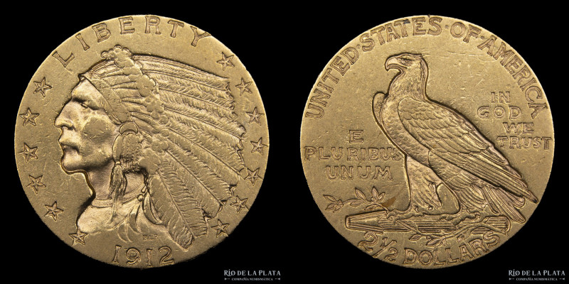 USA. 2.5 Dollars 1912 Indian Head. Oro AU.900; 18mm; 4.18g. KM128 (XF)
Estimate...