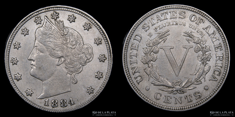 USA. 5 Cents 1884. Liberty Nickel. CuNi; 21mm; 4.89g. KM112 (UNC)
Estimate: USD...