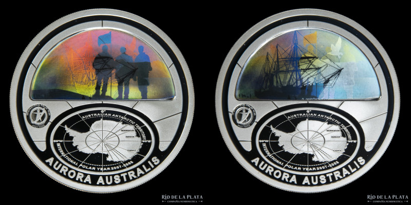 Australia. 5 Dollars 2009. Aurora Australis. Holográfica Proof. AG.999; 38.74g; ...