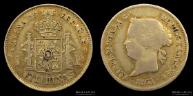 Filipinas. Isabel II. 1 Peso 1861. KM142