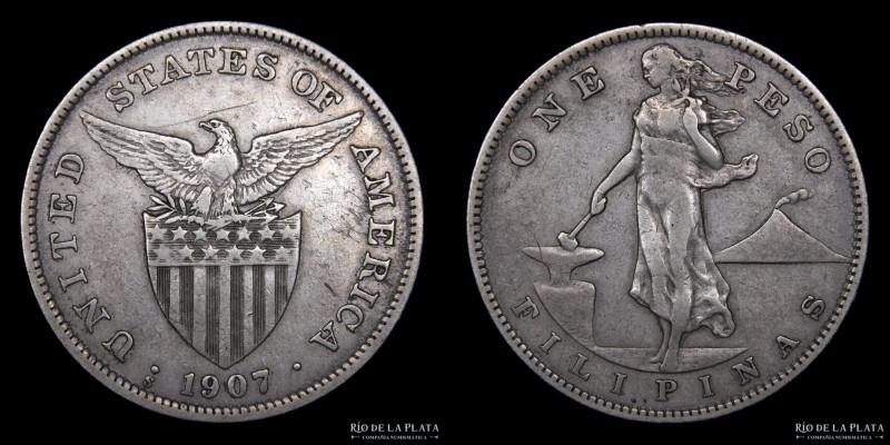 Filipinas. 1 Peso 1907 S. United States Mandate. San Francisco Mint. AG.800; 35m...