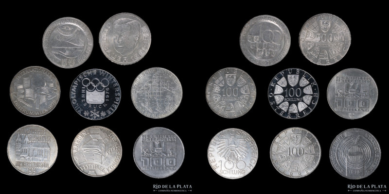 Austria. 100 y 500 Schilling 1975 a 1981. Lote x8. Conmemorativas. AG.640; 36mm;...