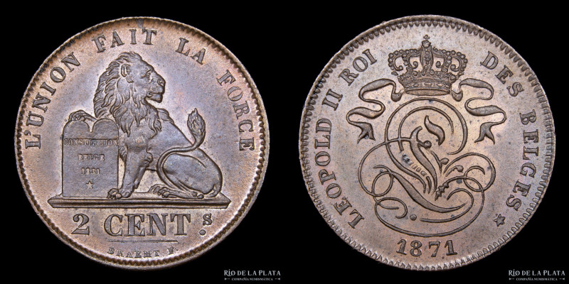 Bélgica. Leopoldo II. 2 Centimes 1871. CU; 21.5mm; 4.14g. KM35.1 (UNC)
Estimate...