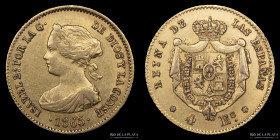 España. Isabel II. 4 Escudos 1865. Estrellas lisas. KM632