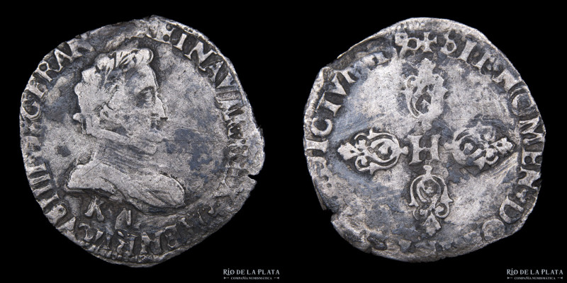 Francia. Enrique IIII (1589-1610) Demi-franc (1er tipo) 1590 K (Ceca Bordeaux). ...