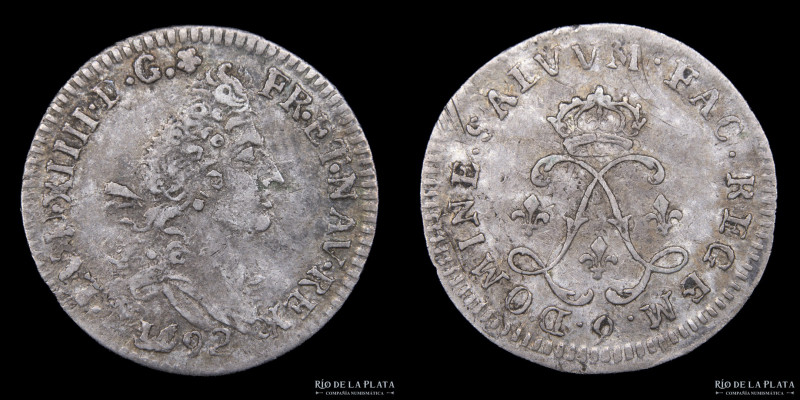 Francia. Luis XIV (1643-1715) 4 Sols 2 Deniers 1692. AG.798; 19.0mm; 1.38g. A: L...