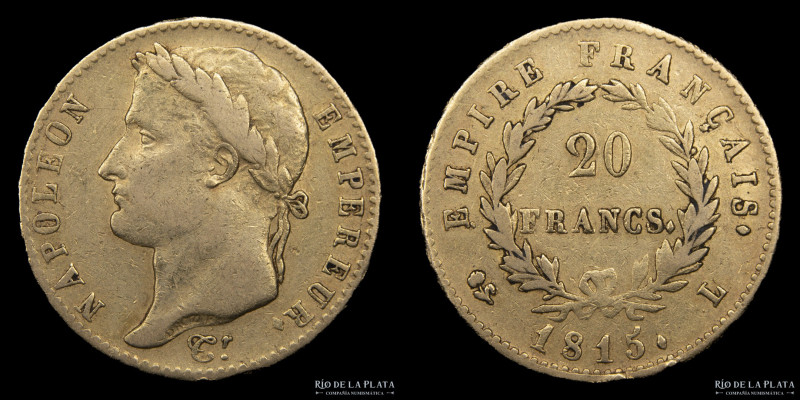 Francia. Napoleón I. 20 Francs 1815 L. Ceca de Bayonne. AU.900; 21mm; 6.42g. KM7...