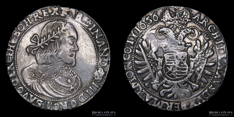 Hungria. Fernando III (1638-1657) 1 Thaler 1631. Ceca de Kremnitz. AG.875; 43.0m...