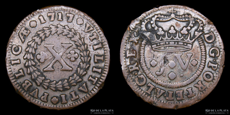 Portugal. Joao V. X Reis 1717. CU; 37mm; 10.95g. KM191 (VF) Fecha escasa
Estima...